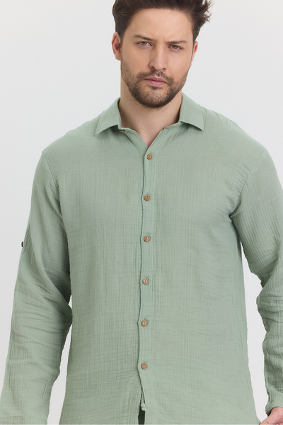 Heaven Ephesus Ανδρικό πουκάμισο με μακρυμάνικο γιακά μουσελίνας - 4030