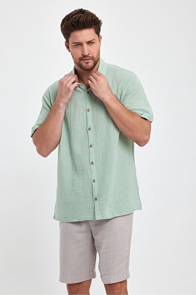 Heaven Ephesus Πουκάμισο Μουσελίνας - Ανδρικό Πουκάμισο Μουσελίνας με Κοντό Γ...