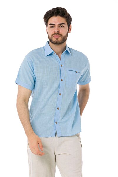 Heaven Ephesus Cămașă pentru bărbați cu guler cămașă cu mânecă scurtă din in - 4510