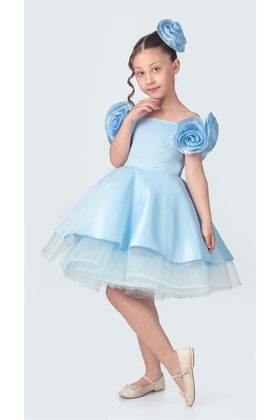 s.t. sebat tekstil فستان سهرة بناتي بزخارف وردية على الكتف SB735