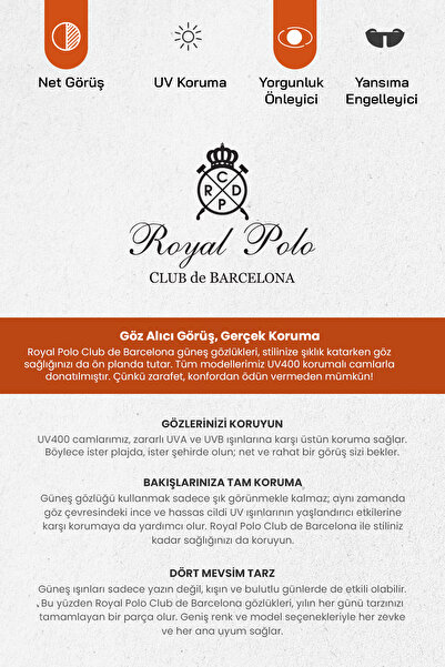 Royal Club De Polo Barcelona Unisex Füme Güneş Gözlüğü RPSS071403