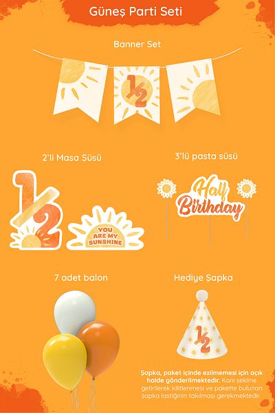 Hey Parti Sun Themed Half Age 6 Month Birthday Party Set