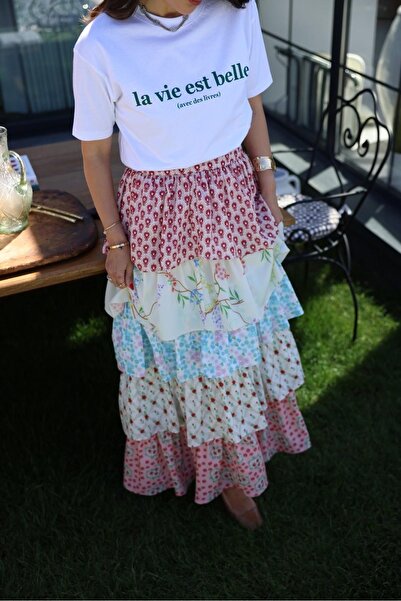 BE CHİC TRICOU DE DAMĂ ALB CU SLOGAN SCRIT CU DETALII LAX OVERSIZE AYD437612