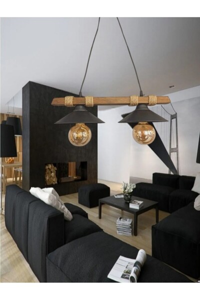 denfi home Tenka Halatlı 2li Rustik Ahşap Avize