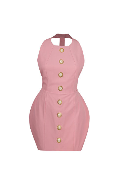 LAULEİ İnci Dress Sırt Dekolteli Pudra Pembe Mini Elbise