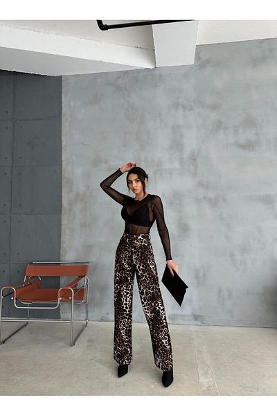 Zeo Basic Zeo Basic - Wide Leg Trousers Leopard Pattern