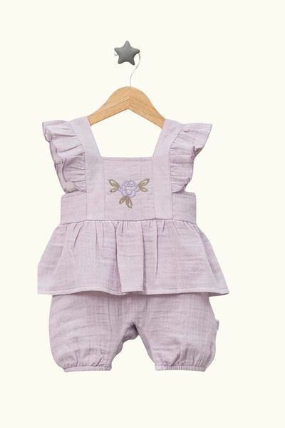 Balbadem baby kids Lilac Baby Girl Summer Ruffled Shorts Look Jumpsuit Muslin Fabric 0-3/3-6/6-9 Months