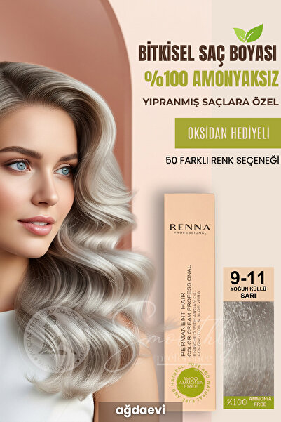 Renna AMONYAKSIZ Bitkisel Yıpranmış Saçlar İçin Saç Boyası 9-11 YOĞUN KÜLLÜ SARI 60ml