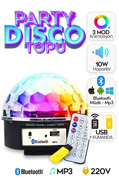 Derwell Kablosuz Disko Topu Parti Işıkları Bluetooth Hoparlör Tf Kart Mp3 Çal...