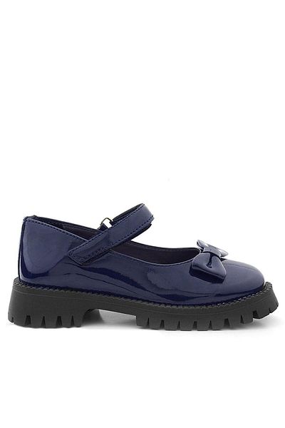 Rakerplus Navy Blue Patent Leather Thick Sole Velcro Girls' Ballerinas