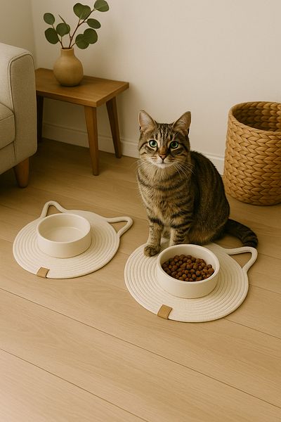 ÖRGÜM Cat Dog Feeding Mat 2-Piece Cat Small Breed Dog Food Mat 28x28 Cm