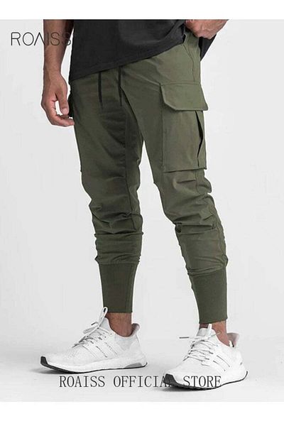ROAISS Mens Workout Sweatpants Cargo Jogger Pants Athletic Track Pants with Zipper Pockets