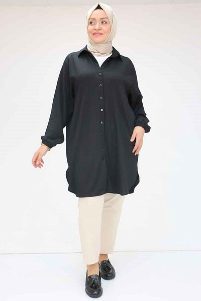 Eslina 58007 Plus Size Men's Collared Twisted Shirt - Black