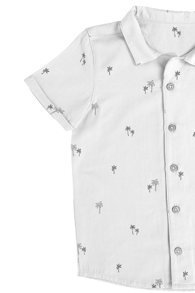 Kyron Erkek Çocuk %100 Pamuk Desenli Kısa Kollu Gömlek ve Şort Takım / Beyaz