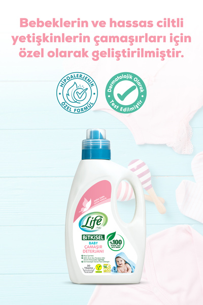 Life by Fakir Bitkisel Bazlı Vegan Sıvı Bebek Deterjanı 1500 ml X 3 Adet, %100 Doğal Temizlik