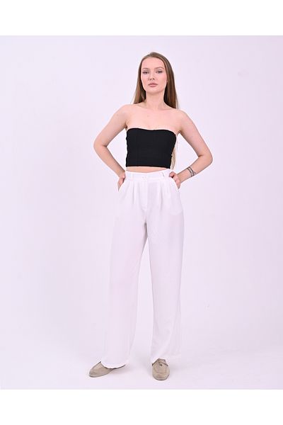 polle White High Waist Women's Palazzo Trousers