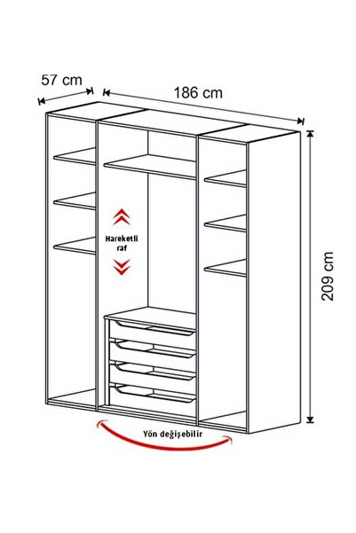 benim odam Elegant 4 Kapılı Gizli Çekmeceli Cam Kapaklı Dolap Genç / Çocuk Odası 434