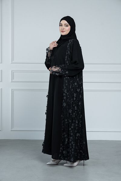 LAVİNİA Lavinia women's abaya, embroidered with Internet fabric, with tulle sides