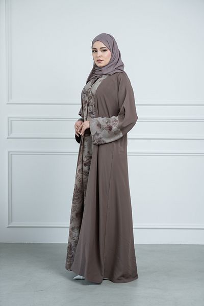LAVİNİA Women's abaya from Lavinia, printed, super dew fabric, with powder chiffon fabric insert