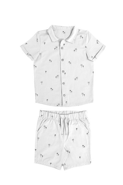 Kyron Boy's 100% Cotton Patterned Short Sleeve Shirt and Shorts Set / White