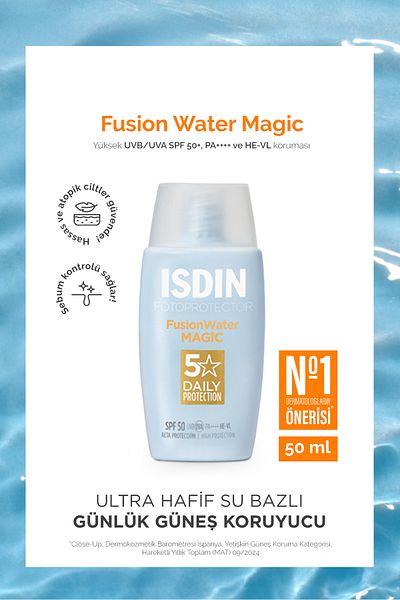 ISDIN Fotoprotector Fusion Water Magic Spf50 50 ml Water Based and Non-Marking Facial Sunscreen