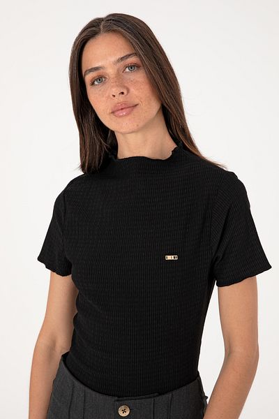 U.S. Polo Assn. Women's Black Stand Collar T-Shirt 50312951-Vr046