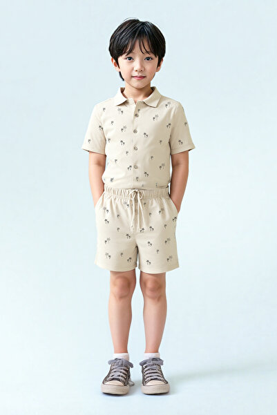 Kyron Boy's Patterned Short Sleeve Shirt and Shorts Set