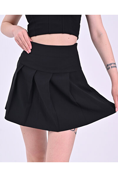polle Fusta Mini dama - Neagra, Tesuta plisata