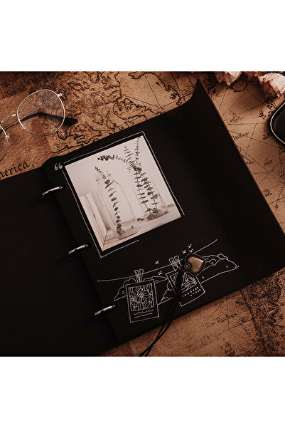 PYKA HOME SHOP Album Foto, Guestbook , 21 X 17cm, Cu Foi Negre, Coperta Din Piele Ecologica