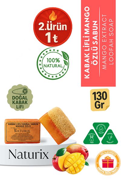 Naturix Pumpkin Fiber Mango Extract Soap 130 Gr |   Moisturizing and Vitamin C Peeling Effect Soap