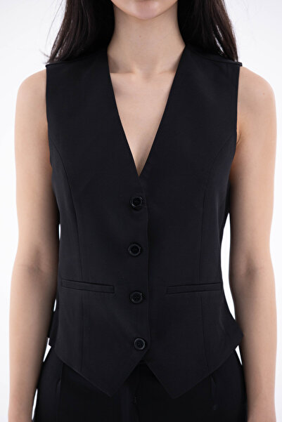 nevege Women's Black Lined Vest - Short