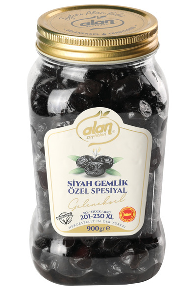 Alan Zeytinleri Gemlik Siyah Zeytin 201-230 XL Pet 900 Gr