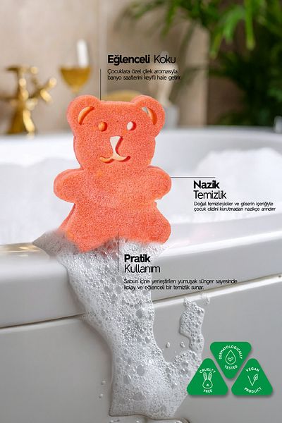 Naturix Teddy Bear Shaped Sponge Strawberry Children's Soap Soft Care for Sensitive Skin - 150 Gr