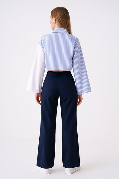 MAMAYAGA Design pentru femei Hijab Fit Fusta Top Crop Oversize Bumbac Chic Spaniol Manecă Garnish Cămașă Alb Albastru