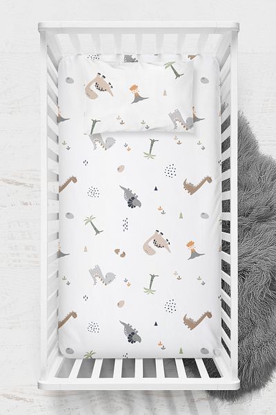 Wheeppo 100% Cotton Fitted Sheet Set - Dinosaur Park Bedding 70X120 35X45