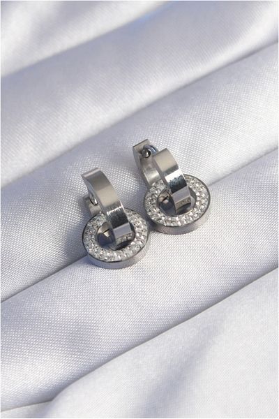 Clariss 316L Steel Silver Color Zircon Stone Nested Oval Earrings - Tj-Bkp9013