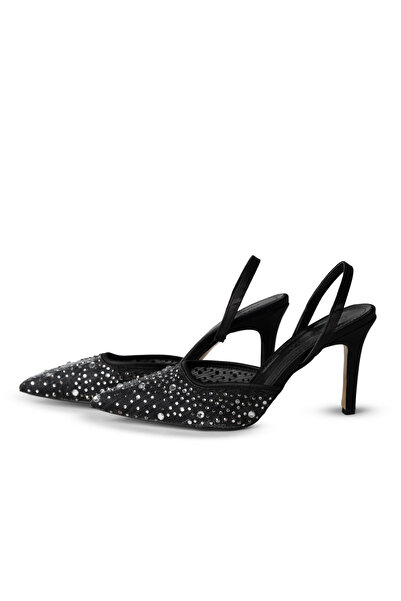Letafia Tiana Siyah Taşlı Topuklu Ayakkabı