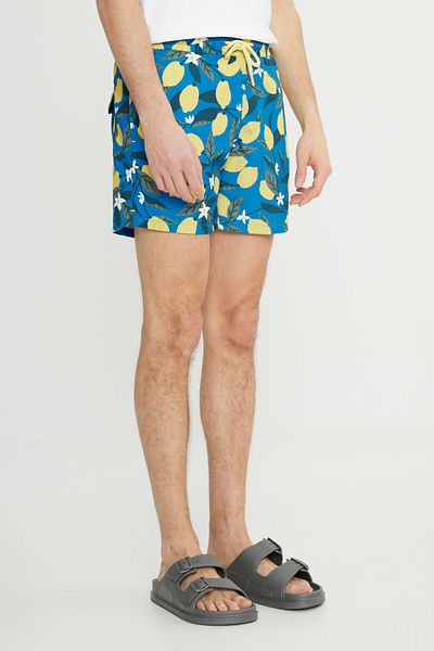 AC&Co / Altınyıldız Classics Costum de baie pentru bărbați, albastru-galben, cu buzunare, cu uscare rapidă, cu model, cu croiala standard, cu croiala normală, pantaloni scurți de baie