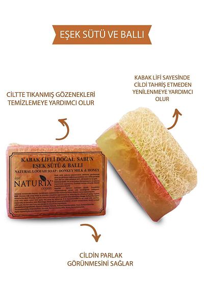 Naturix Pumpkin Fiber Donkey Milk & Honey Soap 130 Gr |   Drying Soap for Silky Skin
