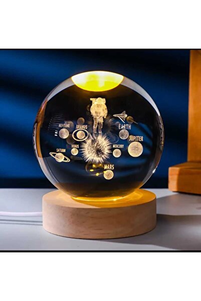 mr shopping MR Çocuklar Için 3D Kristal Cam Küre, Ahşap Soketli Gece Lambası,...