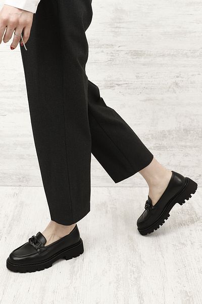 GÖNDERİ(R) Women / Girls Black Thick Heeled Buckle Genuine Leather Loafer Shoes