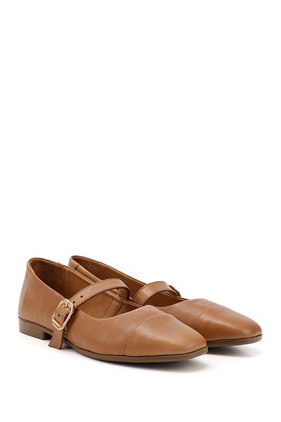 GÖNDERİ(R) Women / Girls Tan Printed Mary Jane Genuine Leather Ballerinas