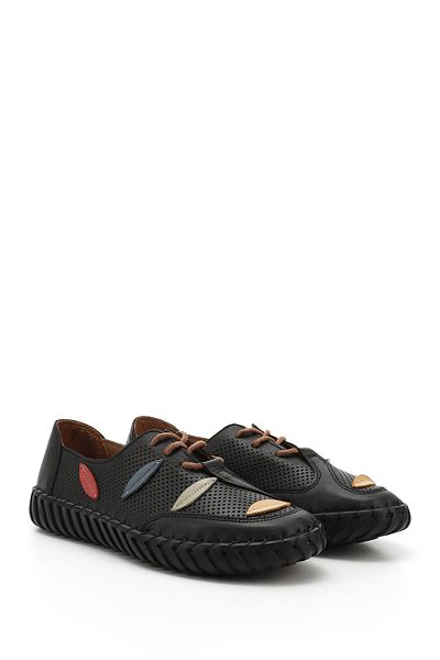 GÖNDERİ(R) Women's / Girls' Black Lace-Up Genuine Leather Comfort Shoes