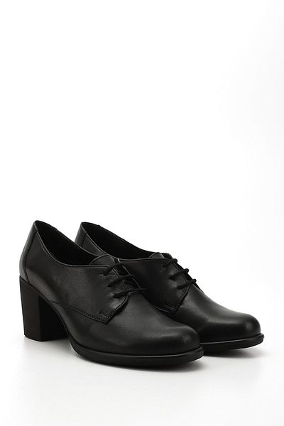 GÖNDERİ(R) Women's Black Lace-Up Medium Thick Heeled Genuine Leather Oxford Shoes