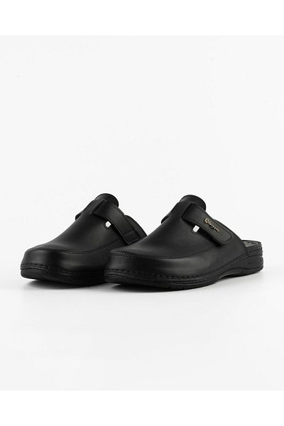 DR KLOMPA Мъжки чехли MS304 Черни кожени чехли Sabo – колекция Powder Leather