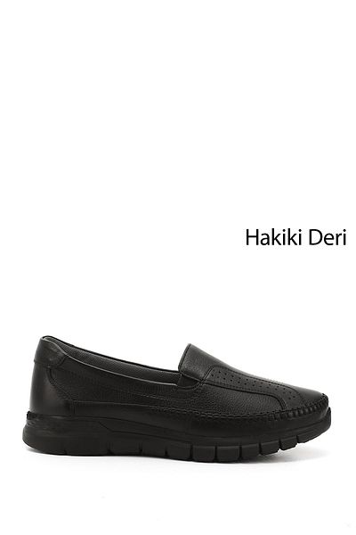 GÖNDERİ(R) Women's Black Wedge Sole Genuine Leather Shoes