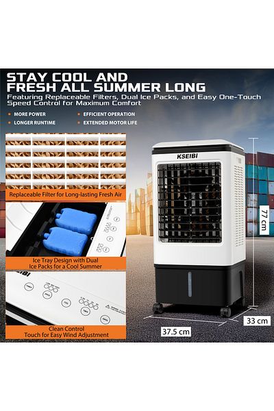 kseibi 20L TurboCool Wide Area Air Cooler – 80W With 3 Speed Fan, Eco Smart Water Cooling System