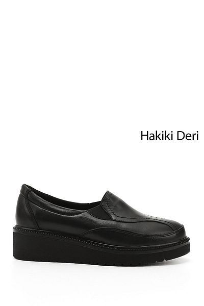 GÖNDERİ(R) Women's Black Wedge Sole Genuine Leather Shoes