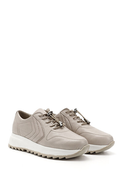 GÖNDERİ(R) Women's Beige Lace-Up Padded Sole Genuine Leather Sneakers