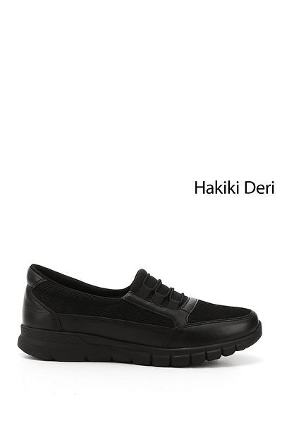 GÖNDERİ(R) Women's Black Wedge Sole Genuine Leather Shoes